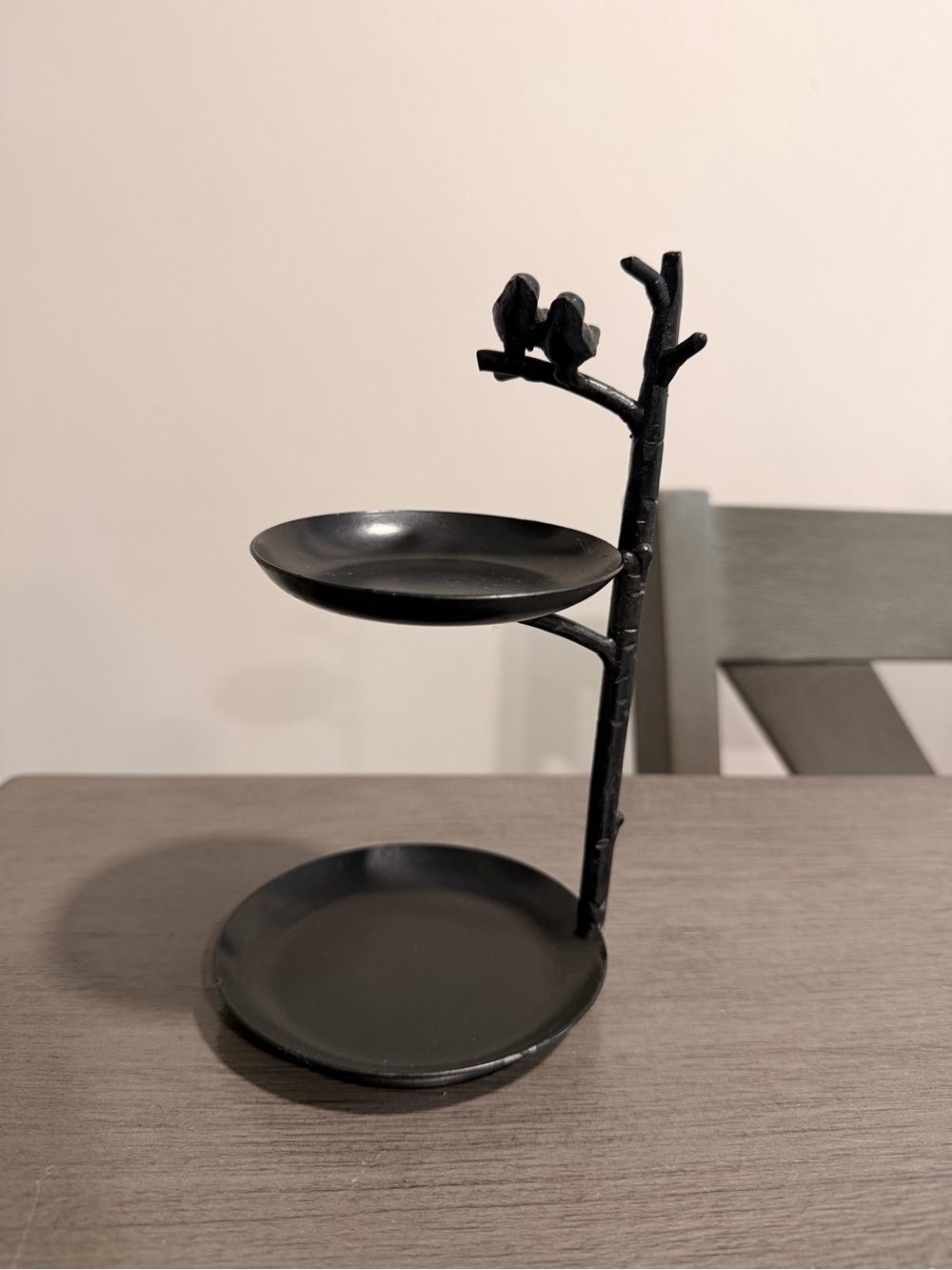 Pier 1 Black Two-Tier Bird Branch Serving Stand